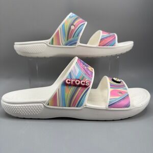 Crocs Out Of This World Women 11 Comfort Sandal Slip On White Shoe Charm Tie Dye